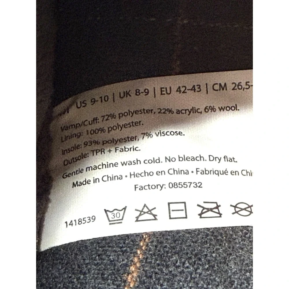 Dearfoams Dark Gray Wool Blend Memory Foam No Sweat Slippers‎ Men’s US 9/10